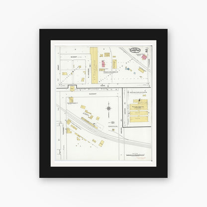 Old map wall art mockup — black gallery frame with white mat — Sanborn Fire Insurance Map from Crown Point, Lake County, Indiana (1921), Sheet #0002