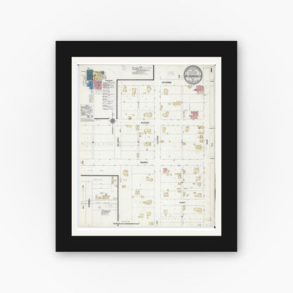 Old map wall art mockup — black gallery frame with white mat — Sanborn Fire Insurance Map from Blandinsville, Mcdonough County, Illinois (1912), Sheet #0001