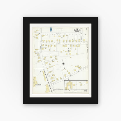 Old map wall art mockup — black gallery frame with white mat — Sanborn Fire Insurance Map from Manchester, Essex County, Massachusetts (1909), Sheet #0006