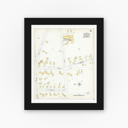Old map wall art mockup — black gallery frame with white mat — Sanborn Fire Insurance Map from Abington, Plymouth County, Massachusetts (1907), Sheet #0006