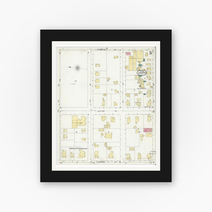 Old map wall art mockup — black gallery frame with white mat — Sanborn Fire Insurance Map from Lakewood, Ocean County, New Jersey (1905), Sheet #0005
