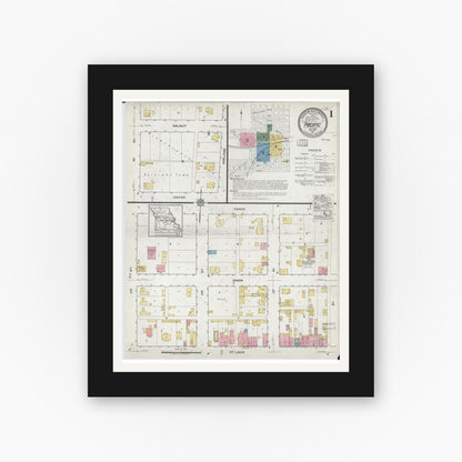 Old map wall art mockup — black gallery frame with white mat — Sanborn Fire Insurance Map from Pacific, Franklin County, Missouri (1917) - Complete Map Set