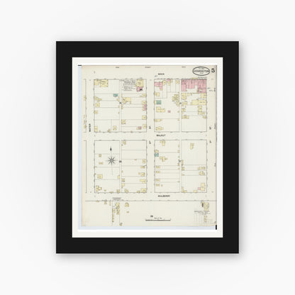 Old map wall art mockup — black gallery frame with white mat — Sanborn Fire Insurance Map from Coshocton, Coshocton County, Ohio (1889), Sheet #0005