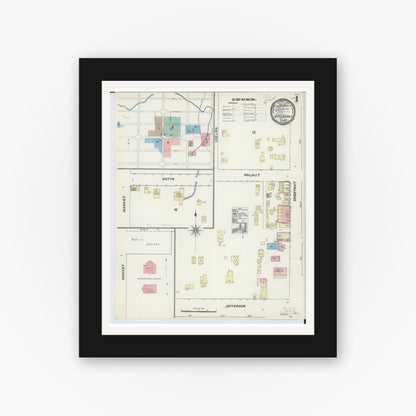 Old map wall art mockup — black gallery frame with white mat — Sanborn Fire Insurance Map from Jefferson, Ashtabula County, Ohio (1890) - Complete Map Set