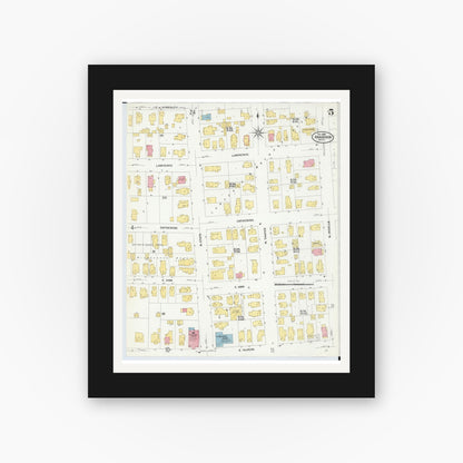 Old map wall art mockup — black gallery frame with white mat — Sanborn Fire Insurance Map from Ann Arbor, Washtenaw County, Michigan (1908), Sheet #0005