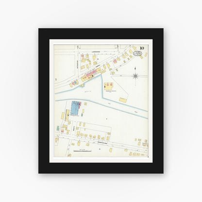 Old map wall art mockup — black gallery frame with white mat — Sanborn Fire Insurance Map from Lyons, Wayne County, New York (1904), Sheet #0010