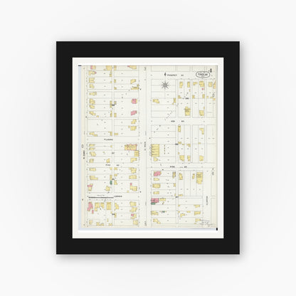 Old map wall art mockup — black gallery frame with white mat — Sanborn Fire Insurance Map from Findlay, Hancock County, Ohio (1901), Sheet #0004