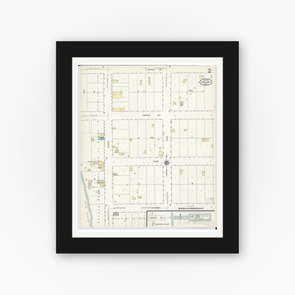 Old map wall art mockup — black gallery frame with white mat — Sanborn Fire Insurance Map from Oscoda, Iosco County, Michigan (1914), Sheet #0002