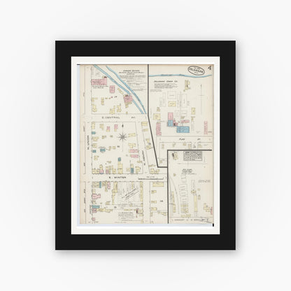 Old map wall art mockup — black gallery frame with white mat — Sanborn Fire Insurance Map from Delaware, Delaware County, Ohio (1885), Sheet #0004