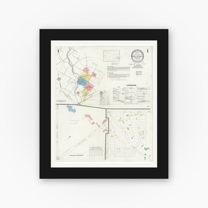 Old map wall art mockup — black gallery frame with white mat — Sanborn Fire Insurance Map from Bryn Athyn, Montgomery County, Pennsylvania (1933) - Complete Map Set