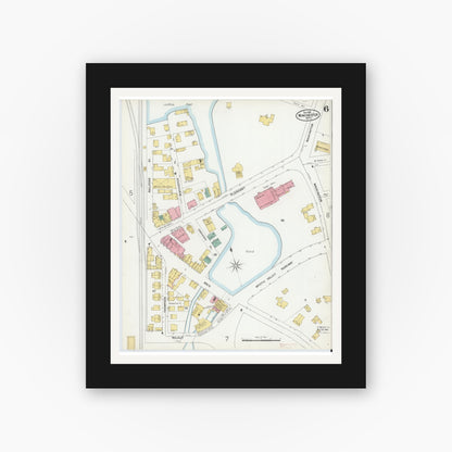 Old map wall art mockup — black gallery frame with white mat — Sanborn Fire Insurance Map from Winchester, Middlesex County, Massachusetts (1899), Sheet #0006