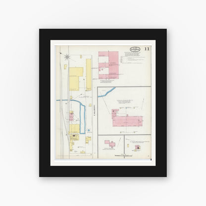 Old map wall art mockup — black gallery frame with white mat — Sanborn Fire Insurance Map from Sherman, Grayson County, Texas (1892), Sheet #0011
