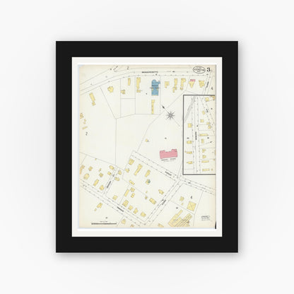 Old map wall art mockup — black gallery frame with white mat — Sanborn Fire Insurance Map from Lexington, Middlesex County, Massachusetts (1903), Sheet #0003