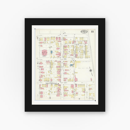 Old map wall art mockup — black gallery frame with white mat — Sanborn Fire Insurance Map from Steubenville, Jefferson County, Ohio (1913), Sheet #0011