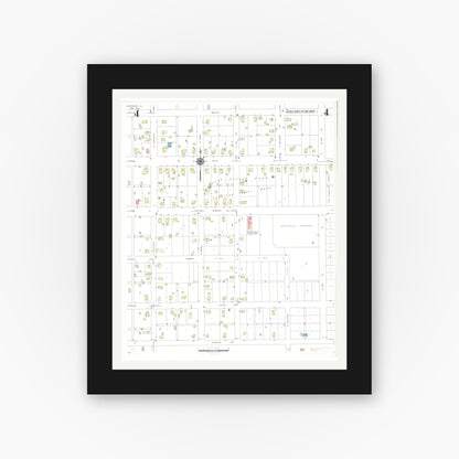 Old map wall art mockup — black gallery frame with white mat — Sanborn Fire Insurance Map from Carthage, Hancock County, Illinois (1943), Sheet #0004