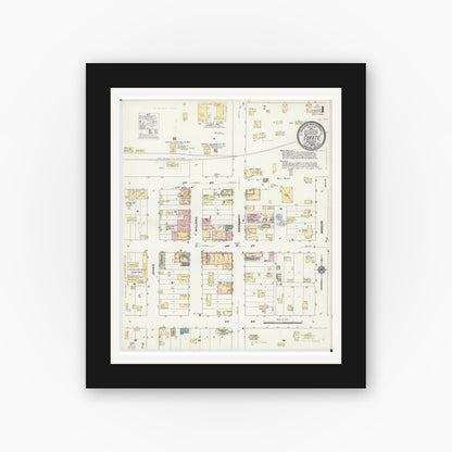 Old map wall art mockup — black gallery frame with white mat — Sanborn Fire Insurance Map from Cokato, Wright County, Minnesota (1909), Sheet #0001