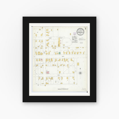 Old map wall art mockup — black gallery frame with white mat — Sanborn Fire Insurance Map from Cridersville, Auglaize County, Ohio (1904) - Complete Map Set