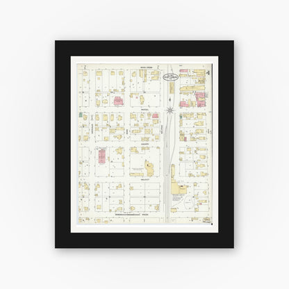 Old map wall art mockup — black gallery frame with white mat — Sanborn Fire Insurance Map from Scottsburg, Scott County, Indiana (1906), Sheet #0004