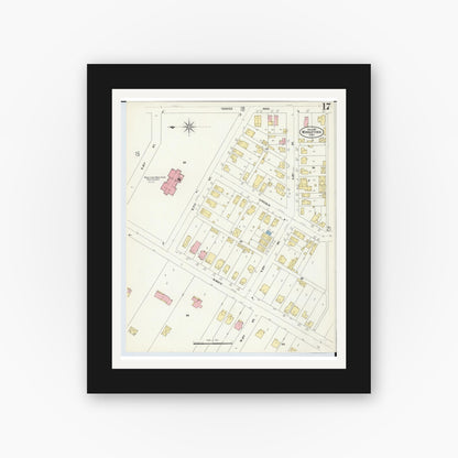 Old map wall art mockup — black gallery frame with white mat — Sanborn Fire Insurance Map from Middletown, Butler County, Ohio (1907), Sheet #0017