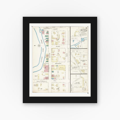 Old map wall art mockup — black gallery frame with white mat — Sanborn Fire Insurance Map from Decorah, Winneshiek County, Iowa (1885), Sheet #0003