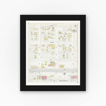 Old map wall art mockup — black gallery frame with white mat — Sanborn Fire Insurance Map from Brainerd, Crow Wing County, Minnesota (1902), Sheet #0006