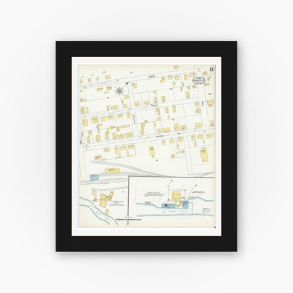 Old map wall art mockup — black gallery frame with white mat — Sanborn Fire Insurance Map from Webster, Worcester County, Massachusetts (1904), Sheet #0008