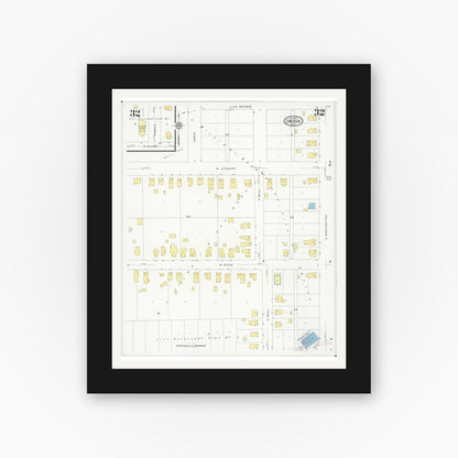 Old map wall art mockup — black gallery frame with white mat — Sanborn Fire Insurance Map from Owosso, Shiawassee County, Michigan (1930), Sheet #0032
