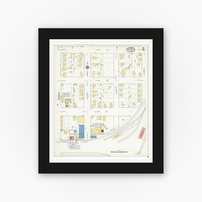 Old map wall art mockup — black gallery frame with white mat — Sanborn Fire Insurance Map from Taylor, Williamson County, Texas (1916), Sheet #0005