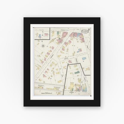 Old map wall art mockup — black gallery frame with white mat — Sanborn Fire Insurance Map from Bellevue, Huron And Sandusky County, Ohio (1887), Sheet #0003