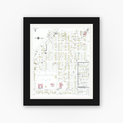 Old map wall art mockup — black gallery frame with white mat — Sanborn Fire Insurance Map from Littlefield, Lamb County, Texas (1950), Sheet #0004