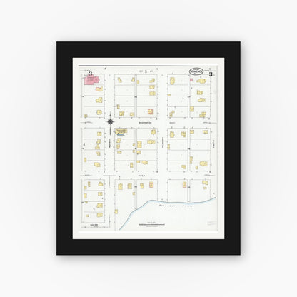 Old map wall art mockup — black gallery frame with white mat — Sanborn Fire Insurance Map from Momence, Kankakee County, Illinois (1924), Sheet #0003