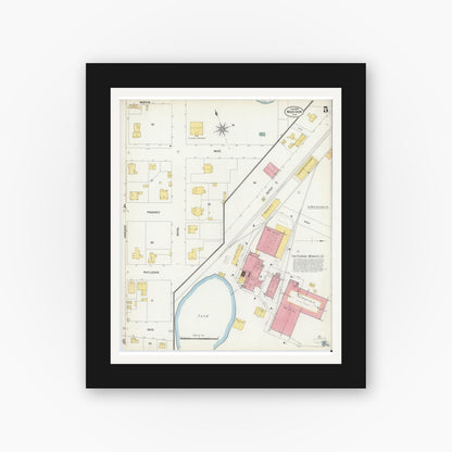 Old map wall art mockup — black gallery frame with white mat — Sanborn Fire Insurance Map from Madison, Madison County, Florida (1903), Sheet #0005