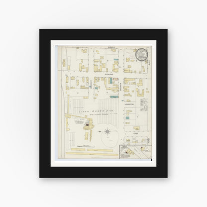 Old map wall art mockup — black gallery frame with white mat — Sanborn Fire Insurance Map from Merrill, Saginaw County, Michigan (1893), Sheet #0001