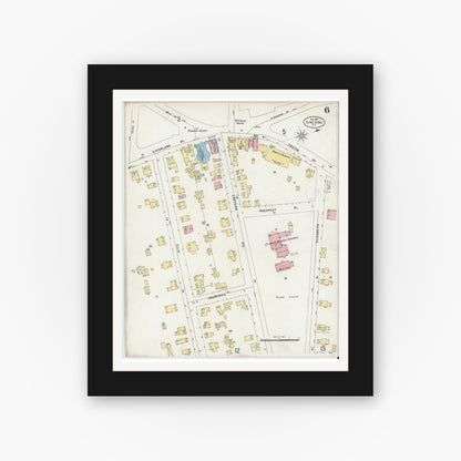 Old map wall art mockup — black gallery frame with white mat — Sanborn Fire Insurance Map from Sing Sing, Westchester County, New York (1897), Sheet #0006