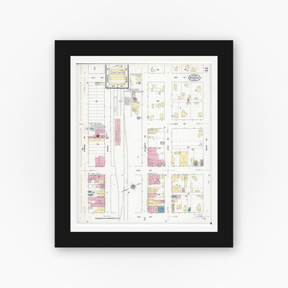 Old map wall art mockup — black gallery frame with white mat — Sanborn Fire Insurance Map from Benson, Swift County, Minnesota (1909), Sheet #0002