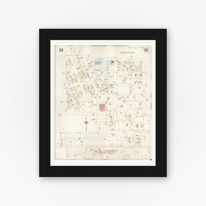 Old map wall art mockup — black gallery frame with white mat — Sanborn Fire Insurance Map from Michigan City, La Porte County, Indiana (1948), Sheet #0035
