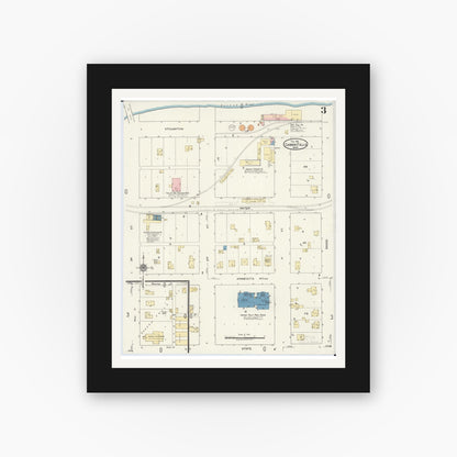 Old map wall art mockup — black gallery frame with white mat — Sanborn Fire Insurance Map from Cannon Falls, Goodhue County, Minnesota (1921), Sheet #0003