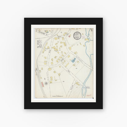 Old map wall art mockup — black gallery frame with white mat — Sanborn Fire Insurance Map from Sparkill, Rockland County, New York (1893) - Complete Map Set