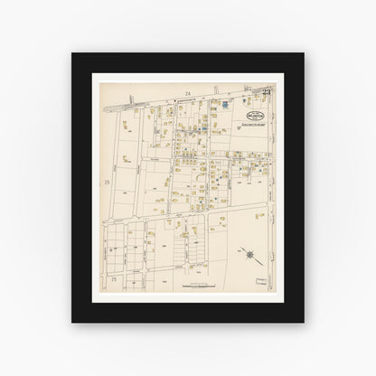 Old map wall art mockup — black gallery frame with white mat — Sanborn Fire Insurance Map from Arlington, Middlesex County, Massachusetts (1922), Sheet #0023