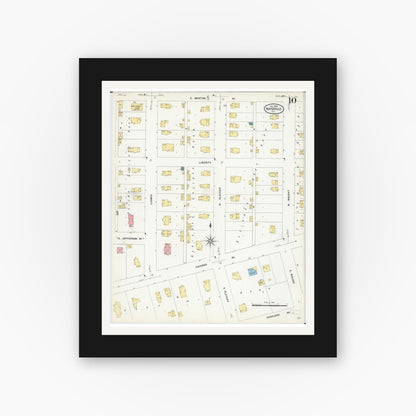 Old map wall art mockup — black gallery frame with white mat — Sanborn Fire Insurance Map from Naperville, Du Page County, Illinois (1909), Sheet #0010