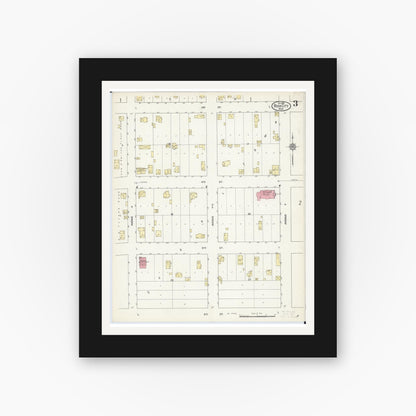 Old map wall art mockup — black gallery frame with white mat — Sanborn Fire Insurance Map from Rush City, Chisago County, Minnesota (1912), Sheet #0003