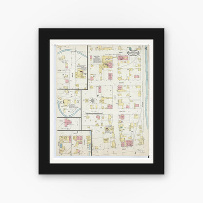 Old map wall art mockup — black gallery frame with white mat — Sanborn Fire Insurance Map from McConnelsville, Morgan County, Ohio (1896), Sheet #0004