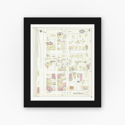 Old map wall art mockup — black gallery frame with white mat — Sanborn Fire Insurance Map from Willmar, Kandiyohi County, Minnesota (1914), Sheet #0004