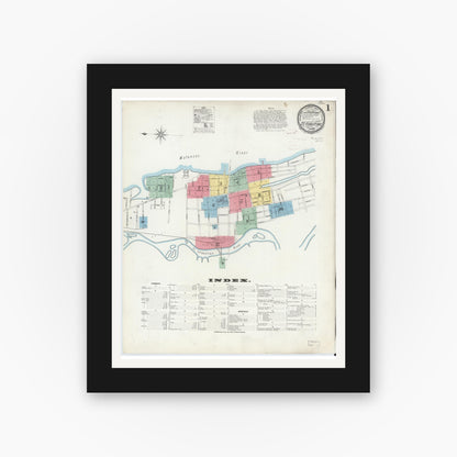 Old map wall art mockup — black gallery frame with white mat — Sanborn Fire Insurance Map from Saint Augustine, Saint John's County, Florida (1899) - Complete Map Set