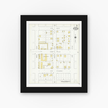 Old map wall art mockup — black gallery frame with white mat — Sanborn Fire Insurance Map from Plainview, Hale County, Texas (1921), Sheet #0007