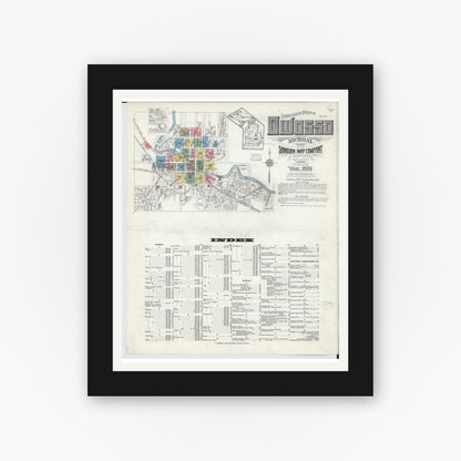 Old map wall art mockup — black gallery frame with white mat — Sanborn Fire Insurance Map from Owosso, Shiawassee County, Michigan (1915) - Complete Map Set