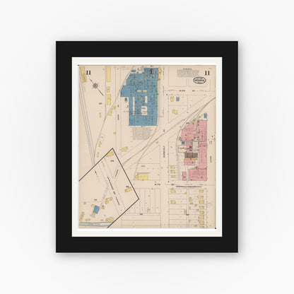 Old map wall art mockup — black gallery frame with white mat — Sanborn Fire Insurance Map from Monroe, Monroe County, Michigan (1922), Sheet #0011