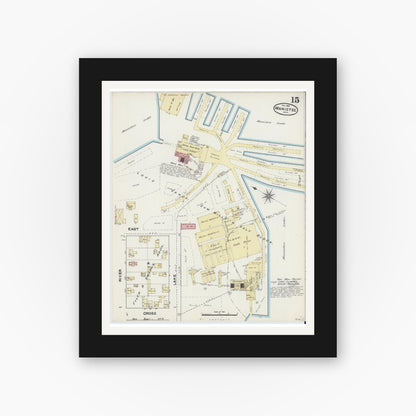 Old map wall art mockup — black gallery frame with white mat — Sanborn Fire Insurance Map from Manistee, Manistee County, Michigan (1890), Sheet #0015