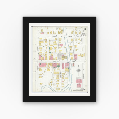Old map wall art mockup — black gallery frame with white mat — Sanborn Fire Insurance Map from Shelby, Richland County, Ohio (1904), Sheet #0005