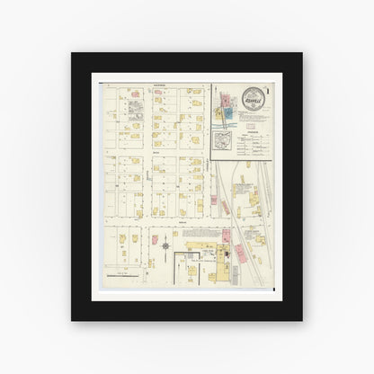 Old map wall art mockup — black gallery frame with white mat — Sanborn Fire Insurance Map from Ashville, Pickaway County, Ohio (1916) - Complete Map Set